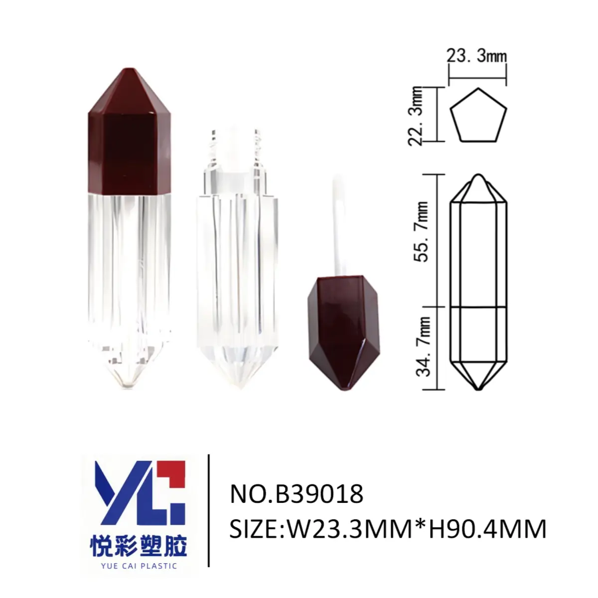 深红宝石造型唇釉管 钻石切割透明包材 悦彩塑胶 B39018