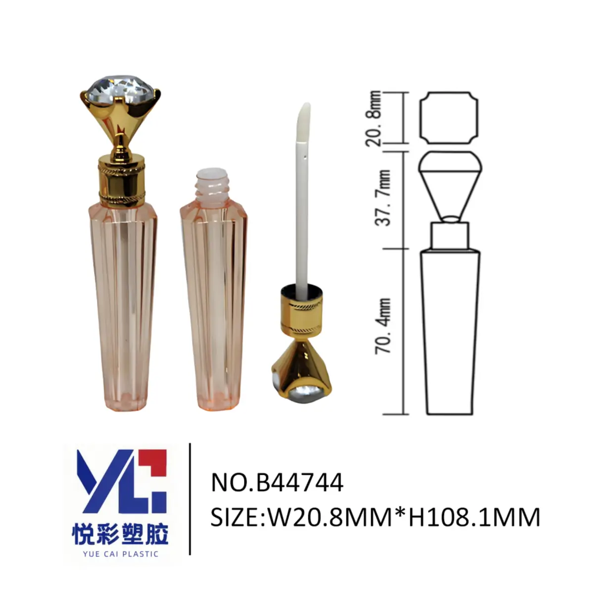 悦彩塑胶 玫瑰金钻石唇彩管包材 宝石头切面唇釉空管 奢华彩妆包装定制