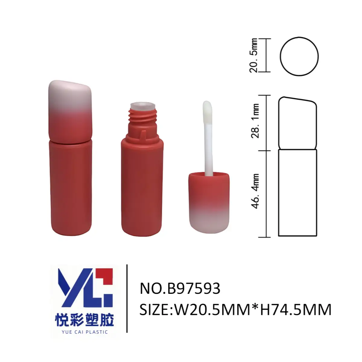 斜顶口红造型哑光红唇釉管 丝绒触感包材 悦彩塑胶 B97593