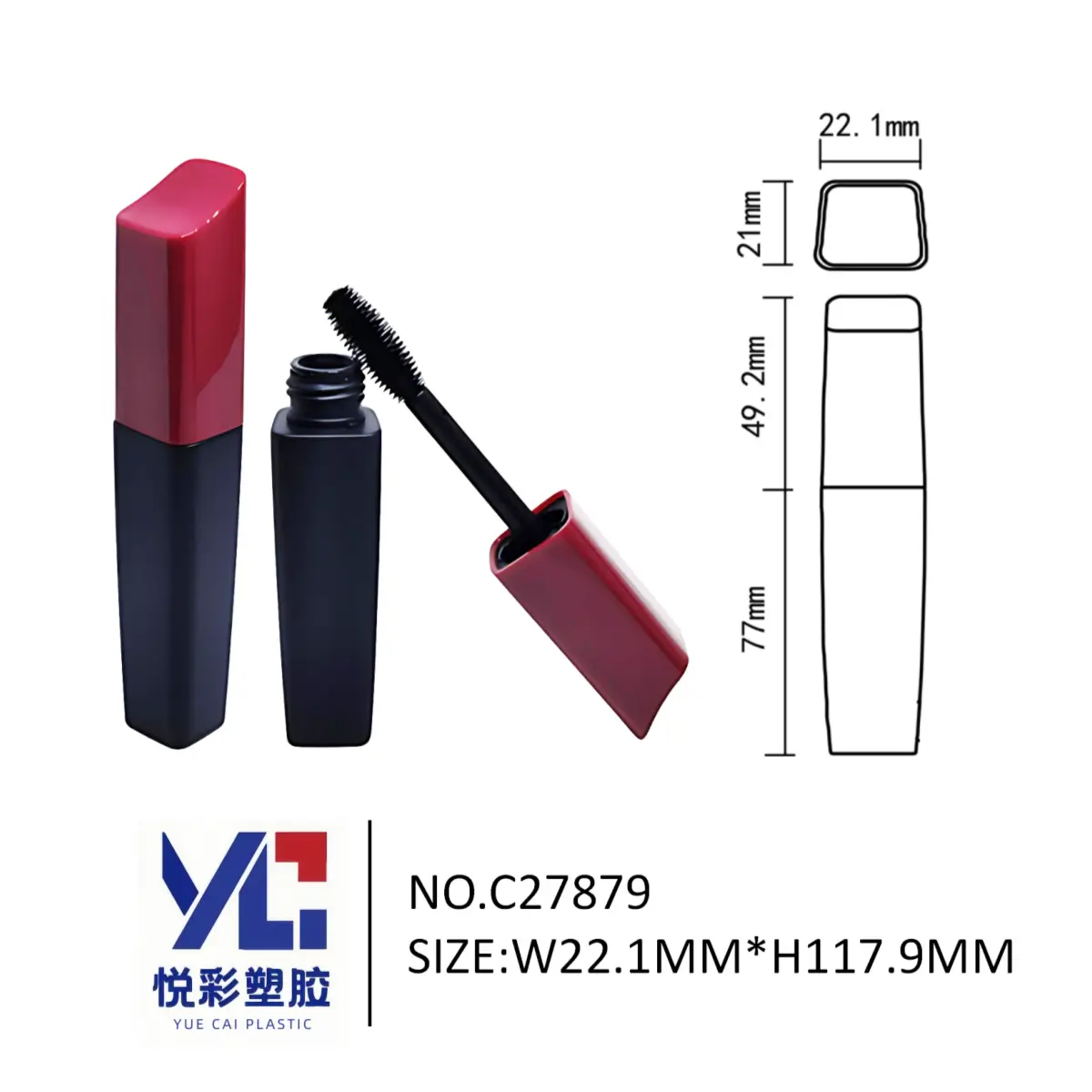 红黑拼接异形睫毛膏管 C27879 - 弯月刷头几何造型
