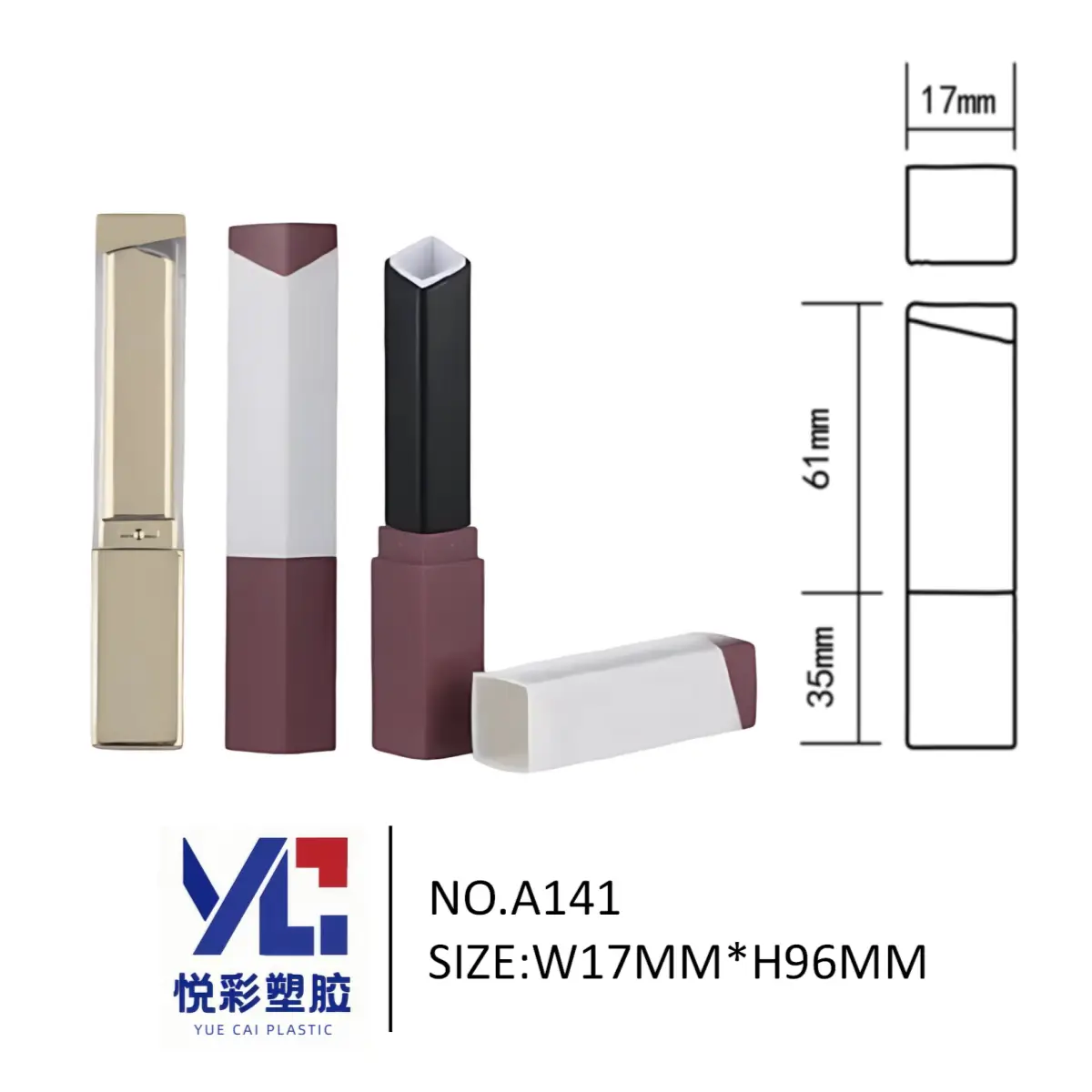 双色斜顶方形口红管 A141 - 几何切面设计彩妆包材